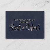 ネイビー&金ゴールドベルベット結婚ラックスのダイニングテーブル プレイスカード (裏面)