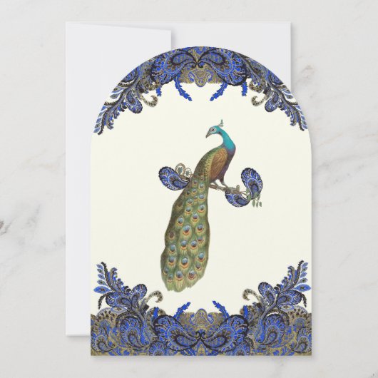 ネイビー&金ゴールドペイズリーピーコック結婚式招待状 招待状 (裏面)