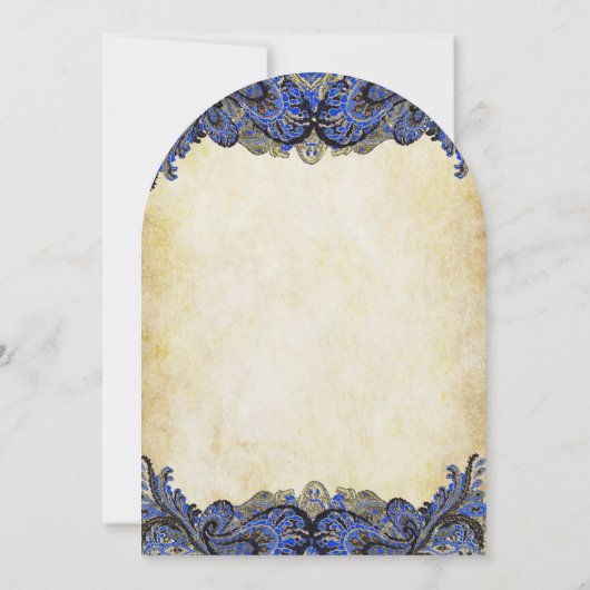 ネイビー&金ゴールドペイズリー模様のピーコック結婚式招待状 招待状 (裏面)