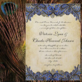 ネイビー&金ゴールドペイズリー模様のピーコック結婚式招待状 招待状