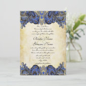 ネイビー&金ゴールドペイズリー模様のピーコック結婚式招待状 招待状 (スタンド正面)