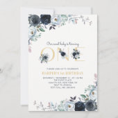 ネイビー&金ゴールドボホフローラ第1回生誕会 招待状 (正面)