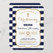 ネイビー&金ゴールドボーイ《キリスト教》洗礼式や命名式招待状紙吹雪 招待状 (正面/裏面)