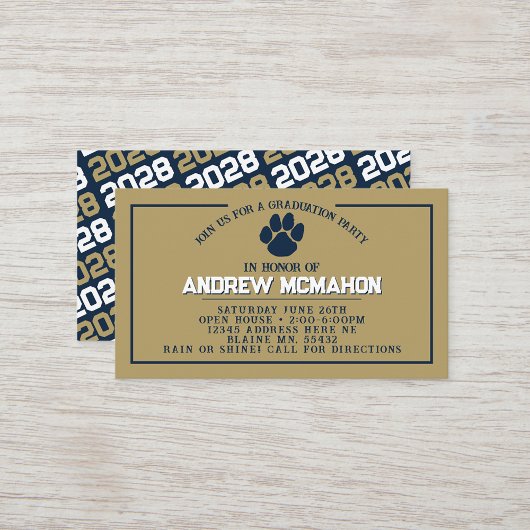 ネイビー&金ゴールドポープリントミニ卒業招待状 名刺