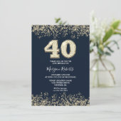 ネイビー&金ゴールドメンズ女性40th誕生日パーティー 招待状 (スタンド正面)