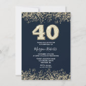 ネイビー&金ゴールドメンズ女性40th誕生日パーティー 招待状 (正面)