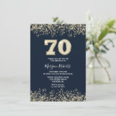 ネイビー&金ゴールドメンズ女性70thバースデーパーティー 招待状 (スタンド正面)