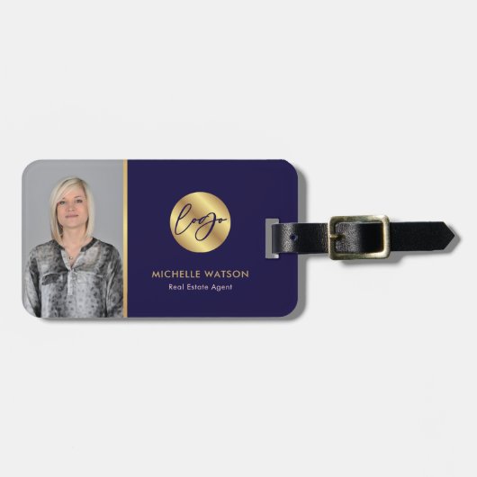 ネイビー&金ゴールドモダンロ実在ゴエステートのエージェント写真 ラゲッジタグ (正面横)