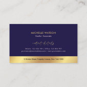 ネイビー&金ゴールドモダンロ実在ゴエステートのエージェント写真 名刺 (裏面)