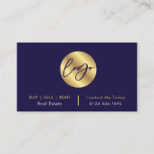 ネイビー&金ゴールドモダンロ実在ゴQRコード 名刺 (正面)