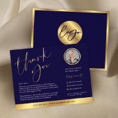 ネイビー&金ゴールドモダン実在エステート写真ありがとう カード