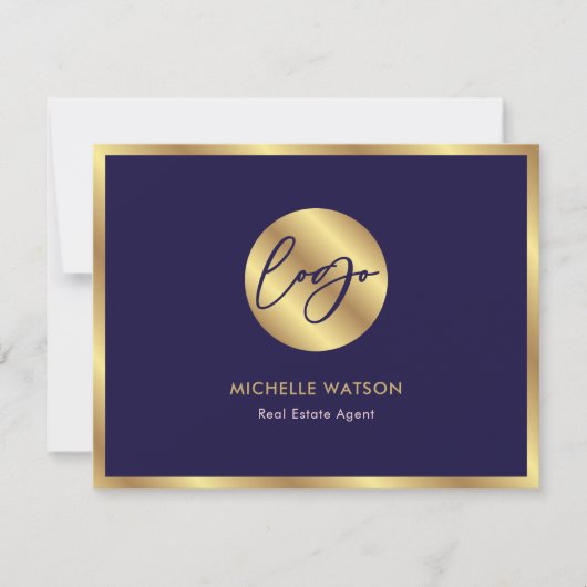 ネイビー&金ゴールドモダン実在エステート写真ありがとう カード (正面)