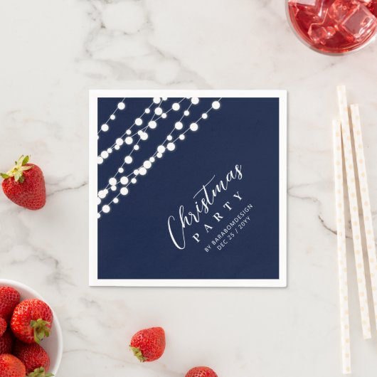 ネイビー&金ゴールドライツメリークリスマスホリデーパーティー スタンダードカクテルナプキン (インサイチュ)