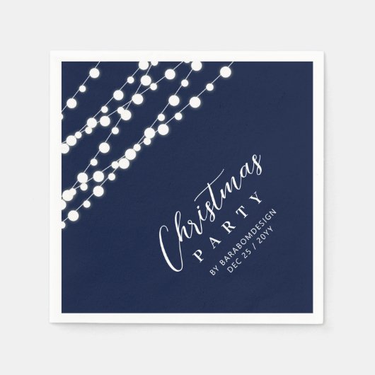ネイビー&金ゴールドライツメリークリスマスホリデーパーティー スタンダードカクテルナプキン (正面)