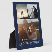 ネイビー&金ゴールドラブ記念ギフト写真コラージュ フォトプラーク (側面)