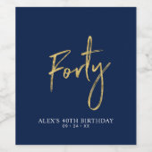 ネイビー&金ゴールドレタリングフォーティ | 40th誕生日パーティー ワインラベル (シングルラベル)