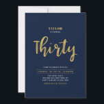 ネイビー&金ゴールドレタリング30th誕生日パーティー 招待状<br><div class="desc">こ祝の30歳の誕生日のパーティの招待状とスタイリッシュお前の特別な日。このデザインは、ネイビーブルー&金ゴールドカラーコンボでクリーンなレイアウトを備えたシックなブラシスクリプトを備えている。その他のデザインは私のショップBaraBomDesignで利用可能。</div>