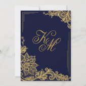 ネイビー&金ゴールドレース結婚式招待状カード 招待状 (裏面)