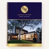 ネイビー&金ゴールドロエレガントゴ実在の不動産ブローカー写真 ノートブック (正面)