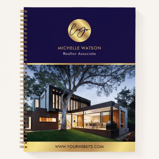 ネイビー&金ゴールドロエレガントゴ実在の不動産ブローカー写真 ノートブック (正面)