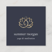 ネイビー&金ゴールドロータスロゴ | Yoga Meditation Wellness スクエア名刺 (正面)