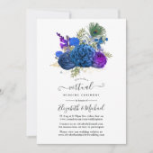 ネイビー&金ゴールドヴィンテージピーコックフローラバーチャル結婚ズ 招待状 (正面)