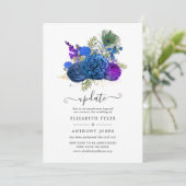 ネイビー&金ゴールドヴィンテージピーコックフローラ結婚ズ・アップデート 招待状 (スタンド正面)