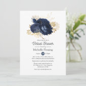 ネイビー&金ゴールドヴィンテージ仮想ベビーまたはブライダルシャワー 招待状 (スタンド正面)