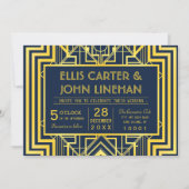 ネイビー&金ゴールド幾何学的結婚式招待状 招待状 (正面)