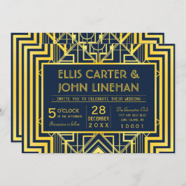 ネイビー&金ゴールド幾何学的結婚式招待状 招待状