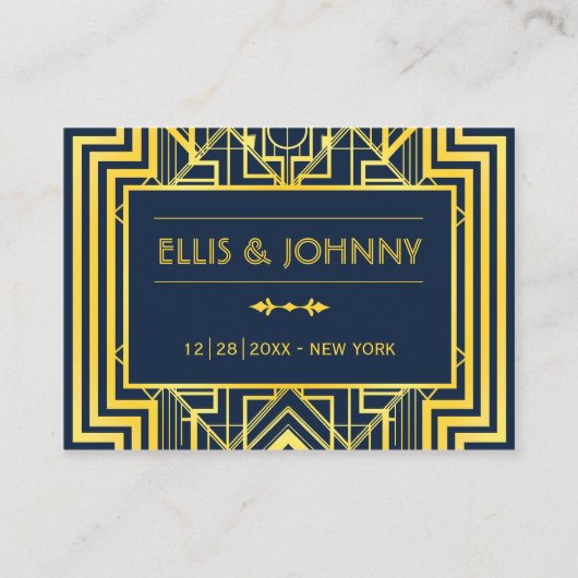 ネイビー&金ゴールド幾何結婚座席表 プレイスカード (正面)