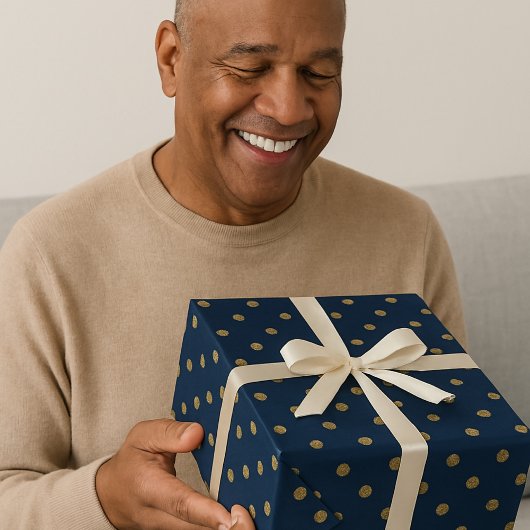 ネイビー&金ゴールド水玉模様 エレガント ラッピングペーパー