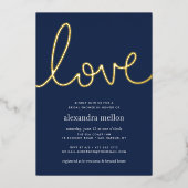 ネイビー&金ゴールド結びラヴ航海のブライダルシャワー 箔招待状 (正面)