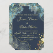 ネイビー&金ゴールド結婚ズクラムシェル招待状 招待状 (正面/裏面)