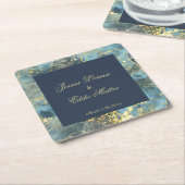 ネイビー&金ゴールド結婚ズ スクエアペーパーコースター (アングル)