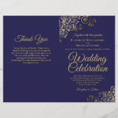 ネイビー&金ゴールド結婚式 プログラム招待状コンボ (正面)