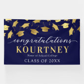 ネイビー&金ゴールド2025年卒業バナー 横断幕 (横)