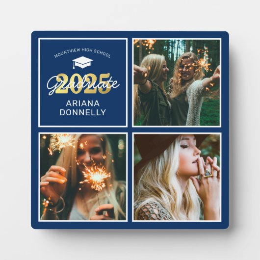 ネイビー&金ゴールド3写真卒業 フォトプラーク (正面)