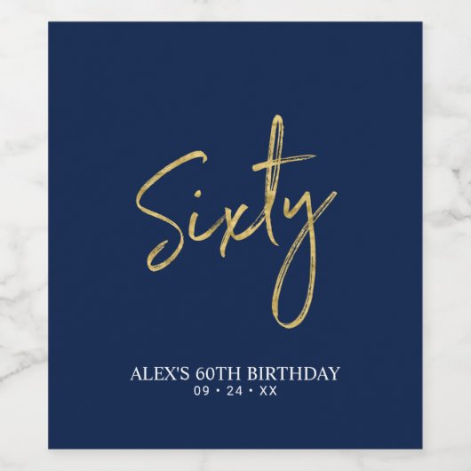 ネイビー&金ゴールド66レタリング60th誕生日パーティー ワインラベル (シングルラベル)