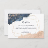 ネイビー、金ゴールド、ジオメトリフレーム付き赤面披露宴 招待状 (正面)