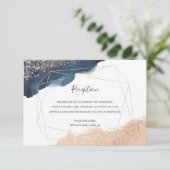 ネイビー、金ゴールド、ジオメトリフレーム付き赤面披露宴 招待状 (スタンド正面)