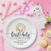 ネイビー&金ゴールド・ボーイ・ファースト・ホーリー・コミュニション ペーパープレート (パーティー)