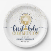 ネイビー&金ゴールド・ボーイ・ファースト・ホーリー・コミュニション ペーパープレート (正面)