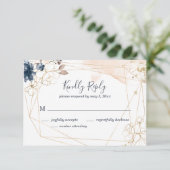 ネイビー、金ゴールド、赤面の幾何学的な結婚式RSVP 出欠カード