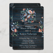 ネイビー&銅ピーニーウッドブランチとバブリー 招待状 (正面/裏面)