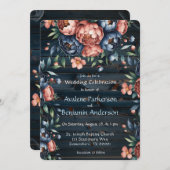 ネイビー&銅ピーニーウッド結婚ズお祝い 招待状 (正面/裏面)