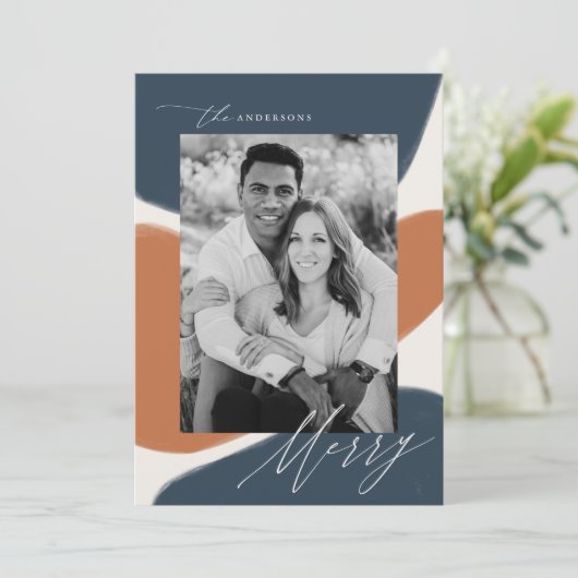 ネイビー&錆抽象芸術形状 |ホリデーフォトカード シーズンカード (スタンド正面)