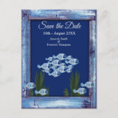 ネイビー – 青いテクスチャードの水中の日付を保存 案内ポストカード (正面)