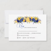 ネイビー&黄色金ゴールドフローラブーケ結婚ス 出欠カード (正面)