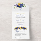 ネイビー&黄色金ゴールドフローラブーケ オールインワン招待状 (内側)